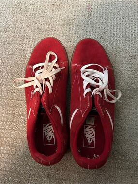 Vans Red Suede Skate Sneakers with White Accents